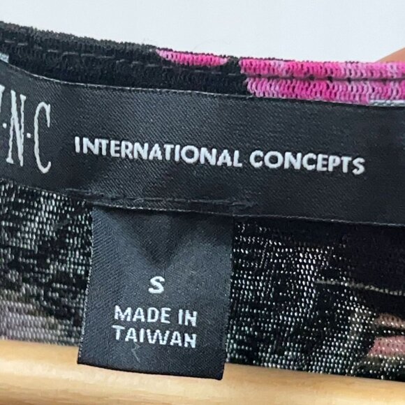 INC International Concepts Black Pink Floral Mesh Bell Sleeve Peasant Blouse Top - Picture 8 of 10